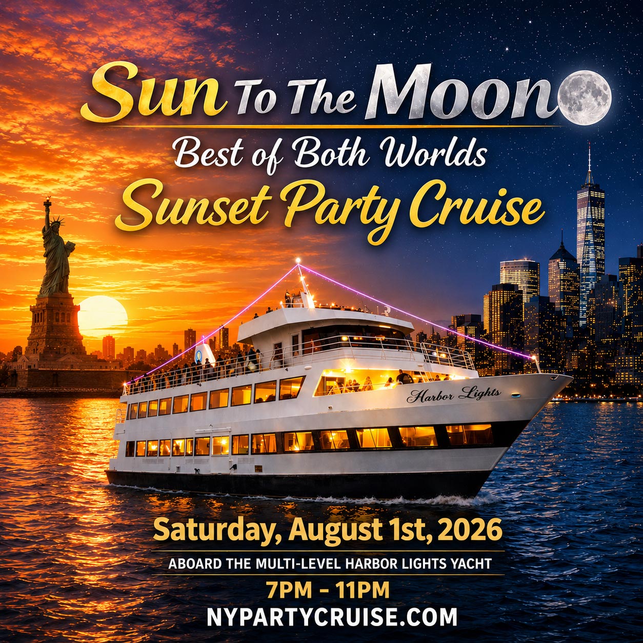 Sun to the Moon: Best of Both Worlds Sunset Party Cruise